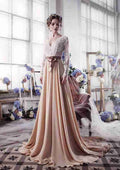 Graceful V-Neck Court Train Chiffon Wedding Dress with Bowknot in A-Line/Princess Fit BM bride