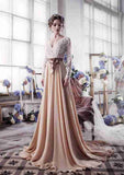 Graceful V-Neck Court Train Chiffon Wedding Dress with Bowknot in A-Line/Princess Fit BM bride
