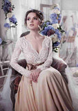 Graceful V-Neck Court Train Chiffon Wedding Dress with Bowknot in A-Line/Princess Fit BM bride