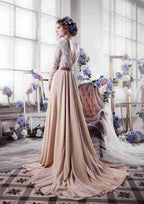 Graceful V-Neck Court Train Chiffon Wedding Dress with Bowknot in A-Line/Princess Fit BM bride