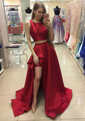 Chic A-Line Scoop Neck Sleeveless Asymmetrical Satin Prom Dress With Split BM bride