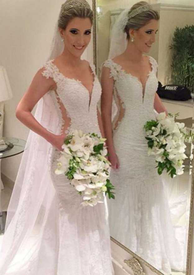 Refined Sleeveless Sheath/Column Lace Wedding Dress with Sweetheart Neckline, Beaded Detail, and Zipper Side Closure BM bride