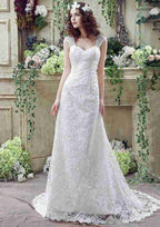 Sweetheart Lace A-Line Wedding Dress with Court Train BM bride