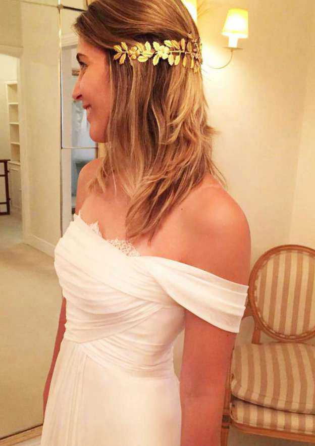 Pleated Off-The-Shoulder Chiffon A-Line/Princess Wedding Dress with Sweep Train BM bride