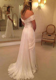 Pleated Off-The-Shoulder Chiffon A-Line/Princess Wedding Dress with Sweep Train BM bride