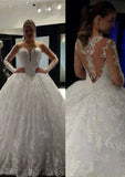 Beautiful Ball Gown Tulle Court Train Wedding Dress with Full/Long Sleeve Sweetheart Design and Appliqued Crystal Detailing BM bride