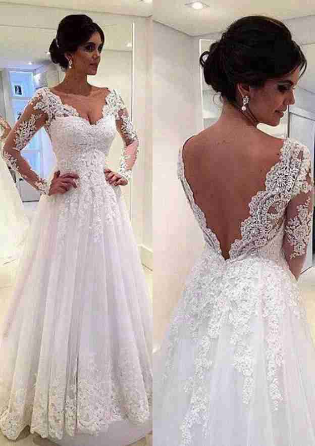 Elegant Sweetheart Lace A-Line Wedding Dress with Court Train BM bride