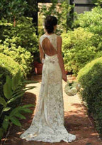 Graceful Lace Wedding Dress: Sheath/Column Sweetheart with Sweep Train and Waistband BM bride