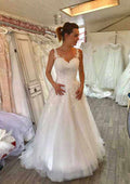 Graceful A-Line/Princess Tulle Wedding Dress with Sweetheart Neckline and Court Train with Lace Accents BM bride