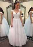 Appliqued Lace A-Line/Princess Wedding Dress with Sleeveless Sweetheart Neckline and Long/Floor-Length Tulle Skirt BM bride