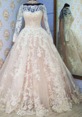 Chic Pleated Off-The-Shoulder Lace A-Line/Princess Wedding Dress with Court Train BM bride