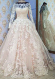 Chic Pleated Off-The-Shoulder Lace A-Line/Princess Wedding Dress with Court Train BM bride
