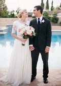 Delicate A-Line/Princess Chiffon Wedding Dress with Scalloped Neckline, Beaded Details, and Sweep Train BM bride
