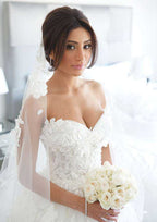 Charming Ball Gown Sweetheart Cathedral Train Tulle Wedding Dress with Applique Beading BM bride