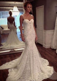 Appliqued Sleeveless Trumpet/Mermaid Wedding Dress with Sweetheart Neckline and Court Train in Lace BM bride
