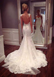 Appliqued Sleeveless Trumpet/Mermaid Wedding Dress with Sweetheart Neckline and Court Train in Lace BM bride