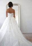 Charming Ball Gown Sweetheart Cathedral Train Tulle Wedding Dress with Appliqued Beading BM bride
