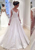 Elegant Appliqued Elastic Satin A-Line/Princess Wedding Dress with Sweetheart Neckline and Full/Long Sleeves BM bride