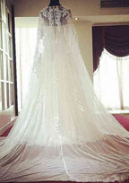Beaded Bateau Tulle A-Line/Princess Wedding Dress with Court Train BM bride