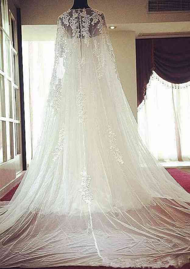 Beaded Bateau Tulle A-Line/Princess Wedding Dress with Court Train BM bride