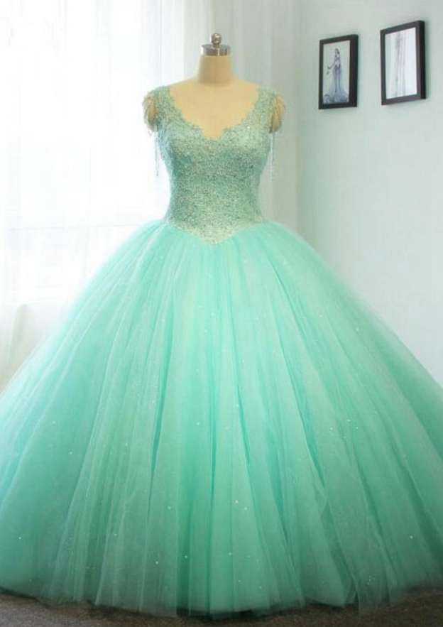 Elegant V-Neck Court Train Tulle Wedding Dress with Beaded Details in Ball Gown Style BM bride