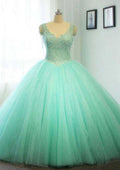 Elegant V-Neck Court Train Tulle Wedding Dress with Beaded Details in Ball Gown Style BM bride