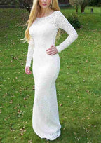 Graceful Bateau Long/Floor-Length Lace Wedding Dress in Sheath/Column Design BM bride