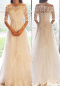 Timeless Lace A-Line Wedding Dress with Off-the-Shoulder Neckline and Pleated Detail BM bride