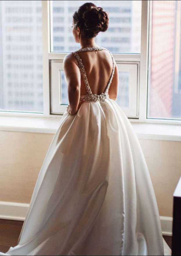 Elegant Taffeta Ball Gown: Sleeveless Sweetheart Neck with Zipper and Beaded Accents, Sweep Train BM bride