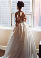 Elegant Taffeta Ball Gown: Sleeveless Sweetheart Neck with Zipper and Beaded Accents, Sweep Train BM bride