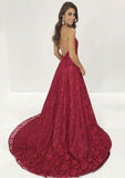 Elegant A-Line Halter Sleeveless Court Train Lace Evening Dress With Split BM bride