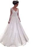 Appliqued Sweetheart Lace A-Line Wedding Dress with Court Train BM bride