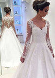 Appliqued Sweetheart Lace A-Line Wedding Dress with Court Train BM bride