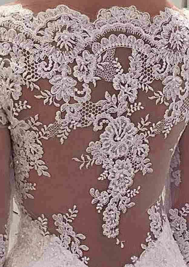 Appliqued Sweetheart Lace A-Line Wedding Dress with Court Train BM bride