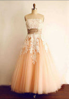 Appliqued Strapless Long Tulle Wedding Dress in A-Line Style BM bride