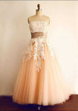 Appliqued Strapless Long Tulle Wedding Dress in A-Line Style BM bride