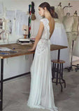 Beaded Lace V-Neck Long Chiffon Wedding Dress for A-Line Silhouette BM bride