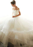 Elegant A-Line/Princess Organza Wedding Dress with Strapless Bodice and Beaded Court Train BM bride
