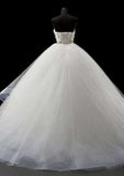 Elegant A-Line/Princess Organza Wedding Dress with Strapless Bodice and Beaded Court Train BM bride