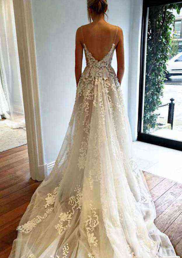 Elegant Lace A-Line/Princess Sweetheart Wedding Dress with Court Train and Pleated Details BM bride