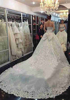 Beautiful Halter Neck Lace Cathedral Train Wedding Dress with Intricate Beading in A-Line/Princess Style BM bride
