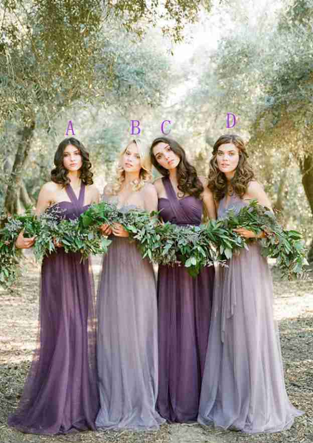 A-Line Pleated Tulle Bridesmaid Dress, Sweep Train BM bride