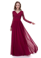 A-line/Princess Long/Floor-Length Chiffon Mother of the Bride Dress with Lace, V-Neck BM bride