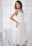 White Chiffon Homecoming Dress, A-Line Cut, V-Neck, Knee-Length BM bride