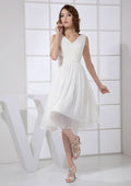 White Chiffon Homecoming Dress, A-Line Cut, V-Neck, Knee-Length BM bride