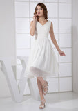 White Chiffon Homecoming Dress, A-Line Cut, V-Neck, Knee-Length BM bride