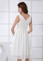 White Chiffon Homecoming Dress, A-Line Cut, V-Neck, Knee-Length BM bride