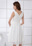 White Chiffon Homecoming Dress, A-Line Cut, V-Neck, Knee-Length BM bride