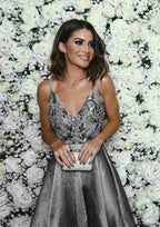 Gorgeous Taffeta Prom Dress A-Line V-Neck Sweep Train With Beading BM bride