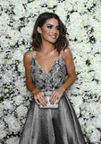 Gorgeous Taffeta Prom Dress A-Line V-Neck Sweep Train With Beading BM bride